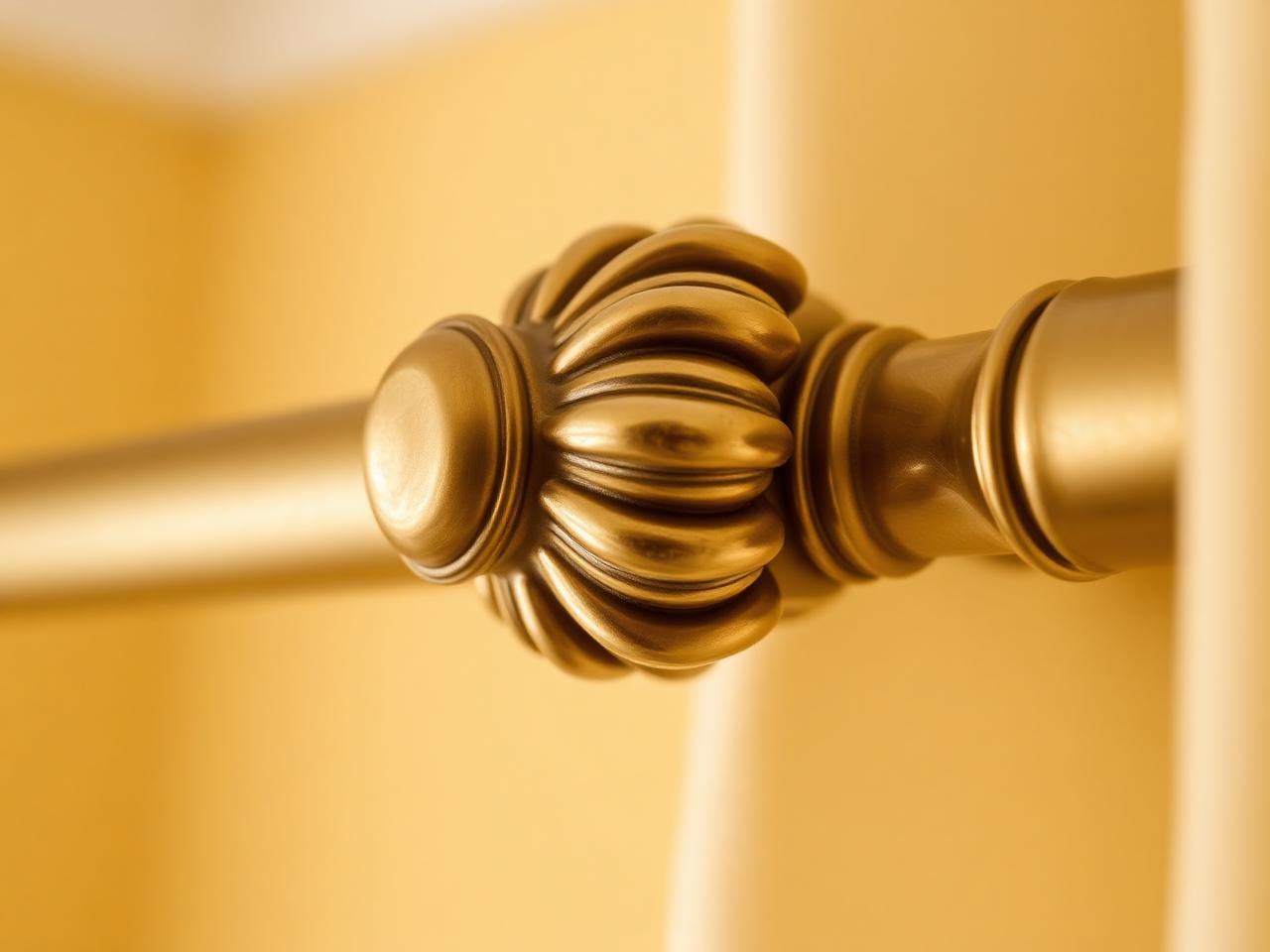 Decorative gold curtain finial close-up