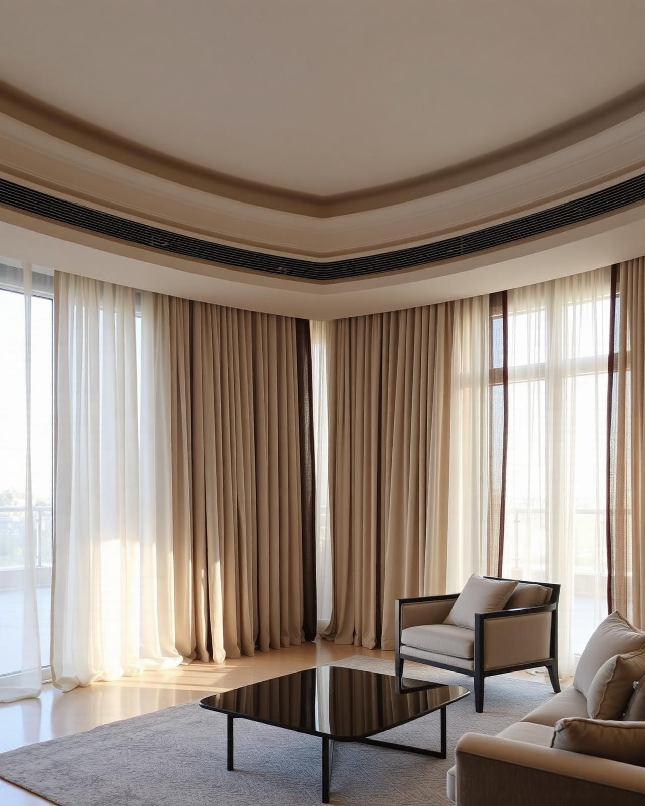 Layered sheer and blackout curtains in a luxury Dubai villa