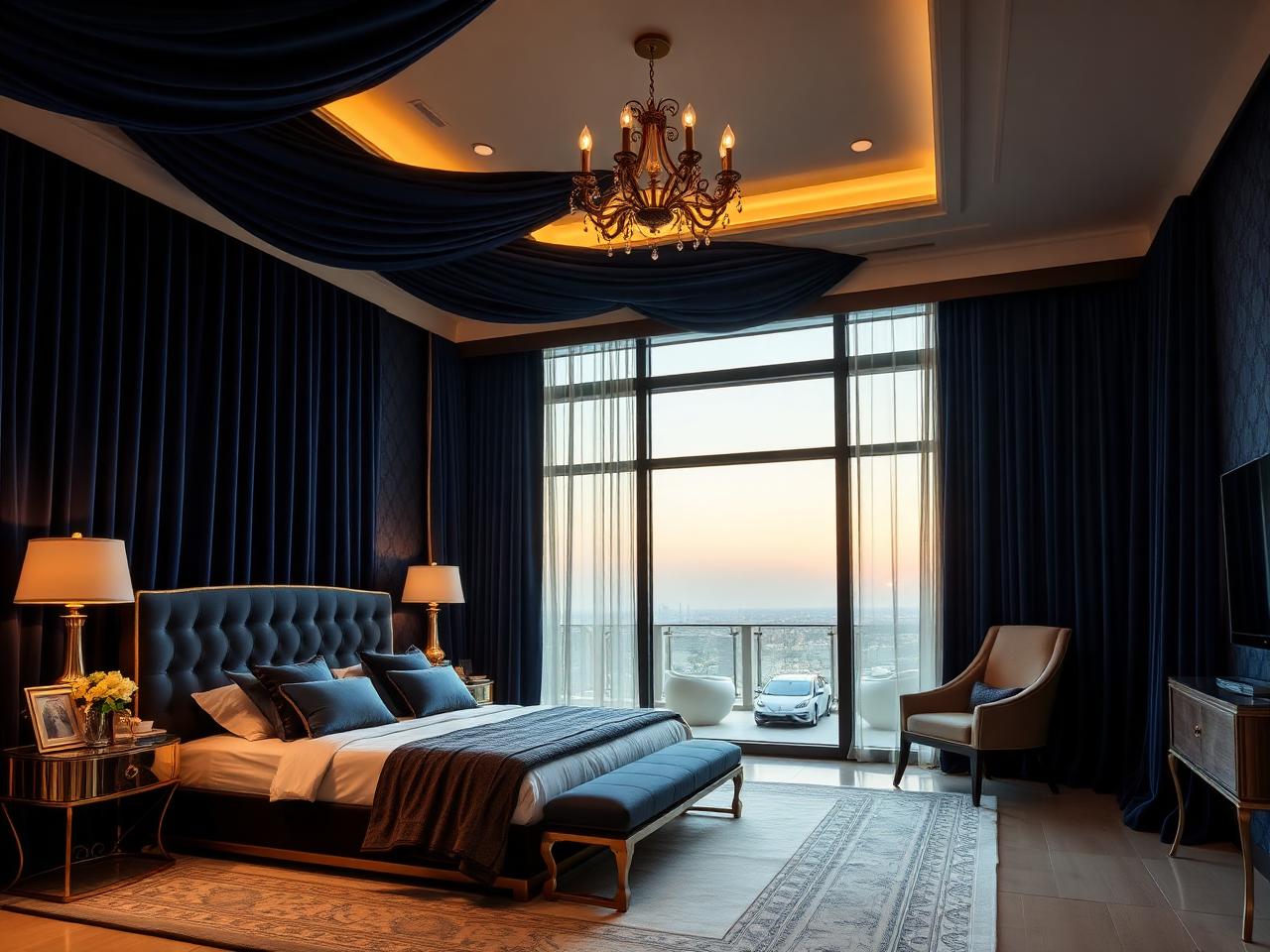 Velvet blackout curtains in Jumeirah villa by BCD