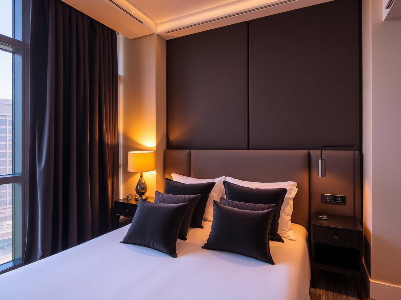 Motorised sheer curtains in a Downtown Dubai apartment with Burj Khalifa view